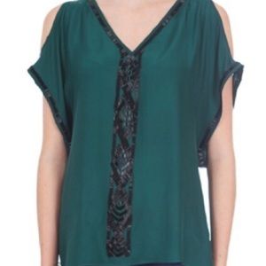 Parker beaded forest green silk blouse